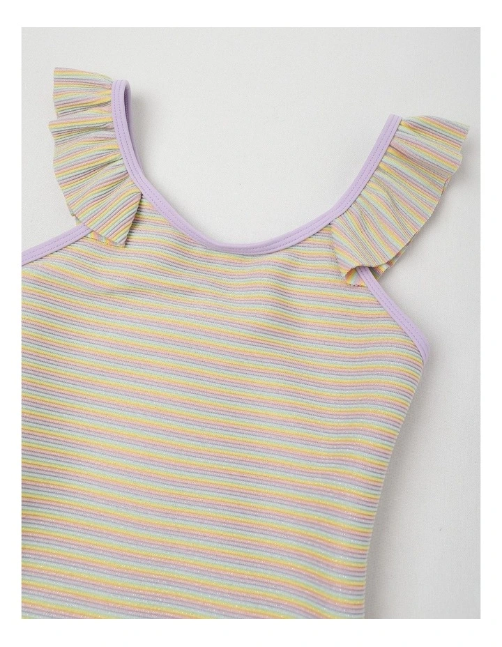 One Piece Ruffle Shoulder Swimsuit in Multi Stripe image 2