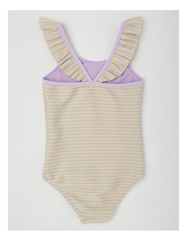 One Piece Ruffle Shoulder Swimsuit in Multi Stripe image 3