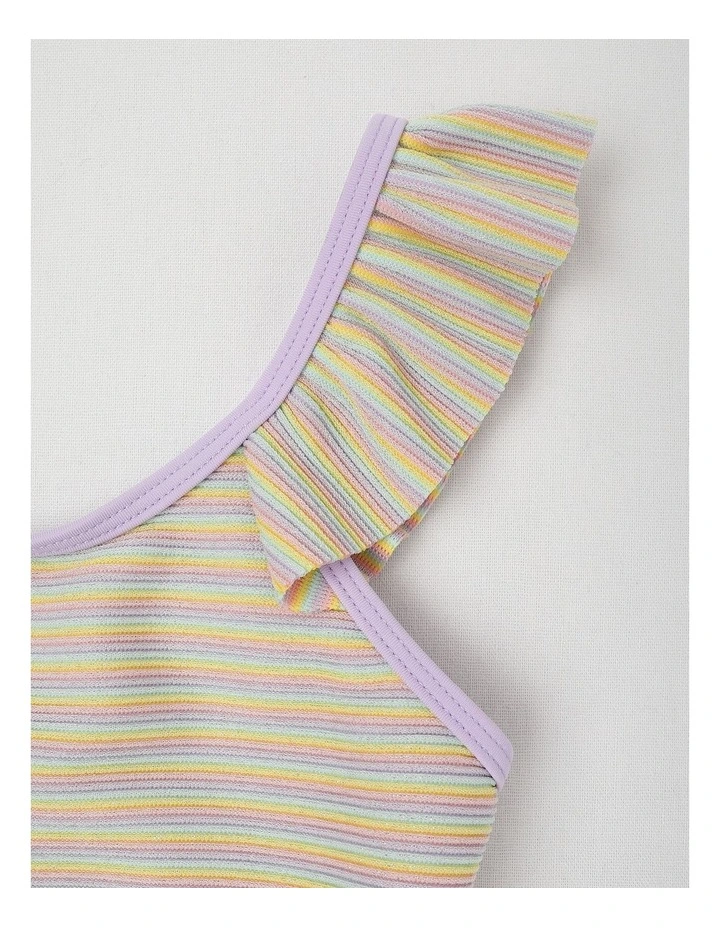 One Piece Ruffle Shoulder Swimsuit in Multi Stripe image 4