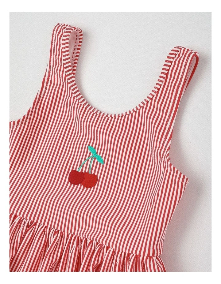 One Piece Peplum Swimsuit With Embroidery in Cherries/Red Stripe image 2