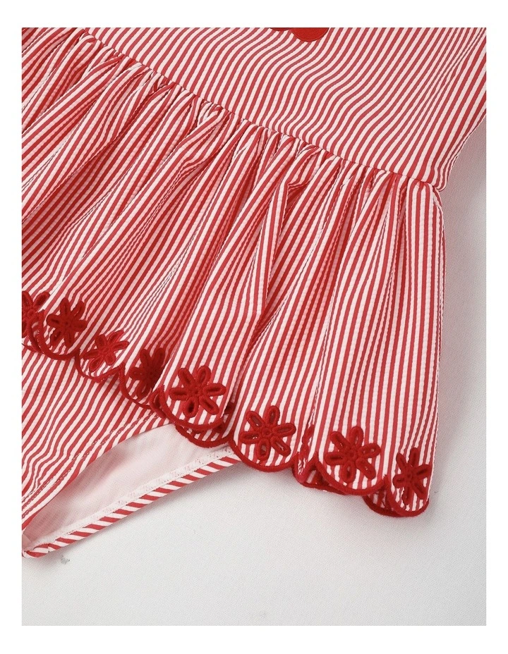 One Piece Peplum Swimsuit With Embroidery in Cherries/Red Stripe image 4