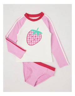 Long Sleeve Rashvest & Bikini Set in Strawberry/Pink