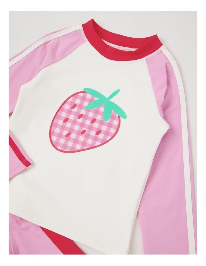 Long Sleeve Rashvest & Bikini Set in Strawberry/Pink image 2