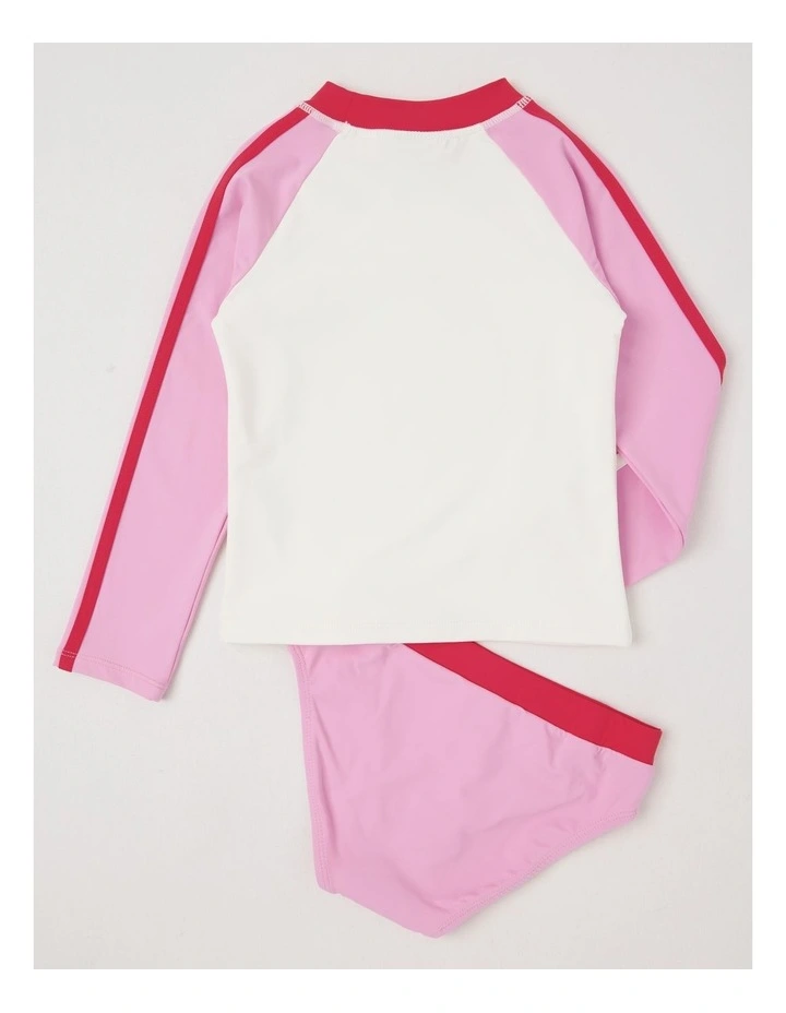 Long Sleeve Rashvest & Bikini Set in Strawberry/Pink image 3
