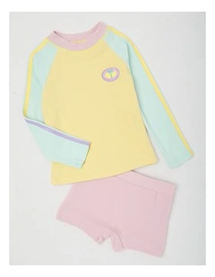Long Sleeve Rashvest & Shortie Set in Yellow/Multi Pastel