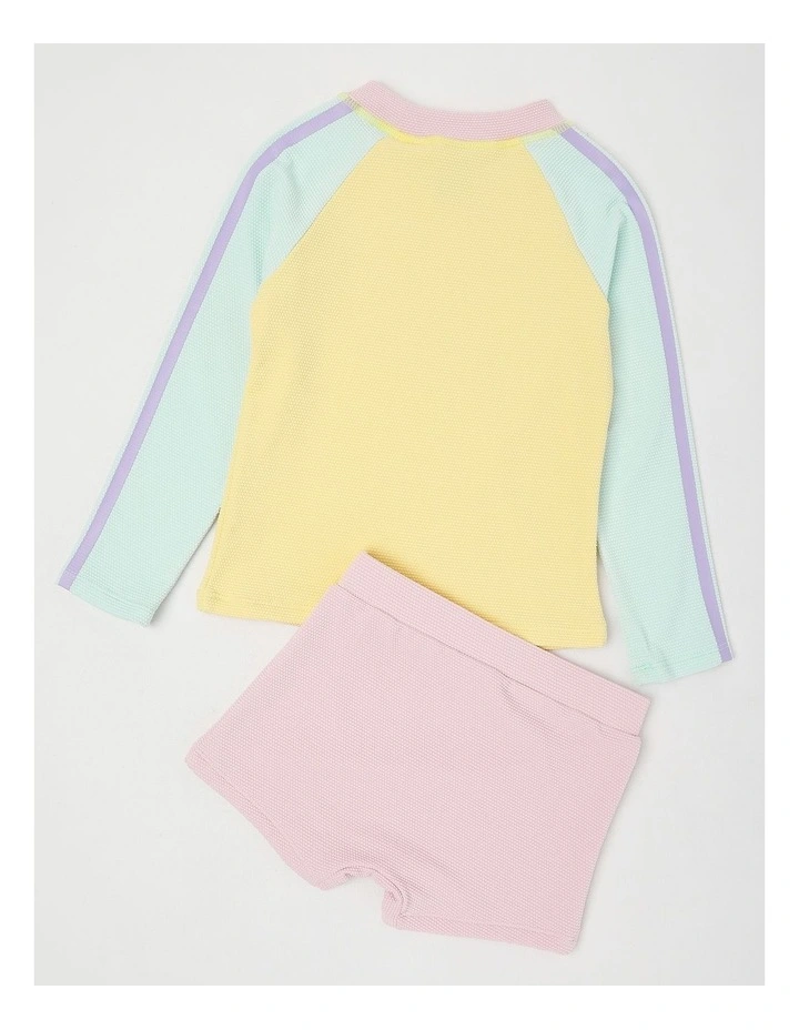 Long Sleeve Rashvest & Shortie Set in Yellow/Multi Pastel image 3
