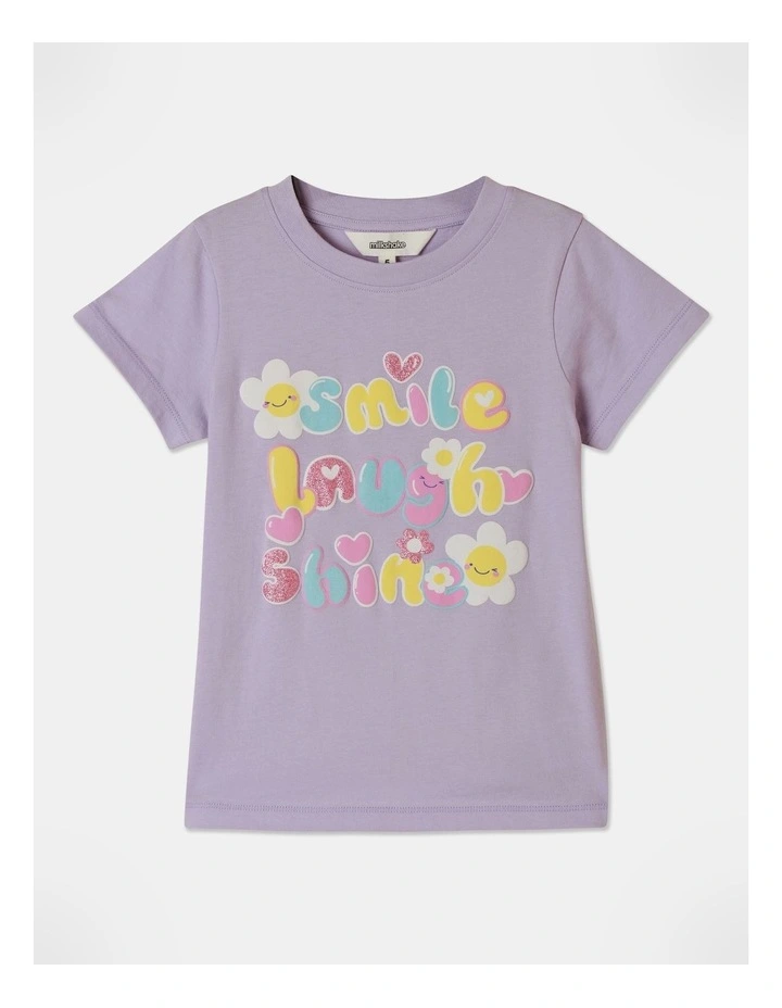 Essential Smile Lauh Shine Puff Print Tee in Lilac image 1