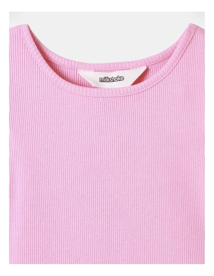 Rib Knit Frill Shoulder Jersey in Pink image 2