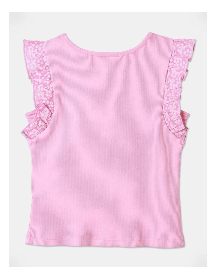 Rib Knit Frill Shoulder Jersey in Pink image 3