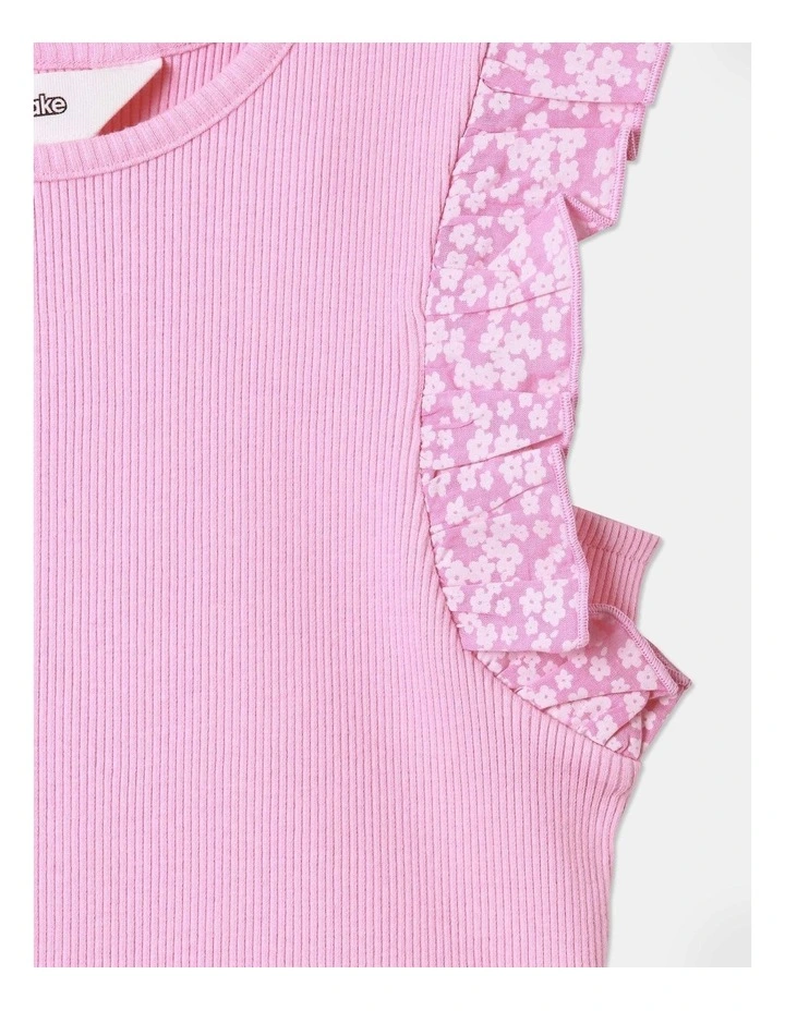 Rib Knit Frill Shoulder Jersey in Pink image 4