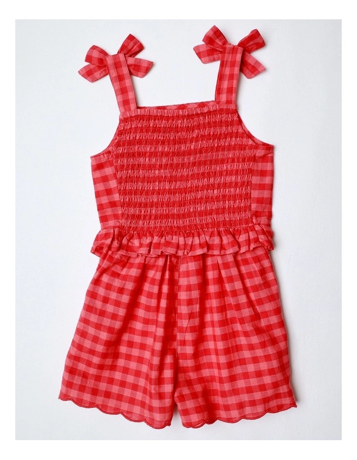Gingham Playsuit in Red image 3