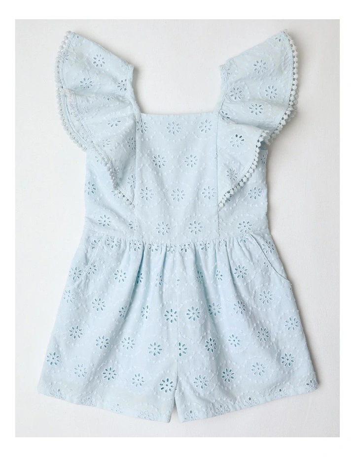 Flounce Sleeve Broiderie Playsuit in Blue image 1