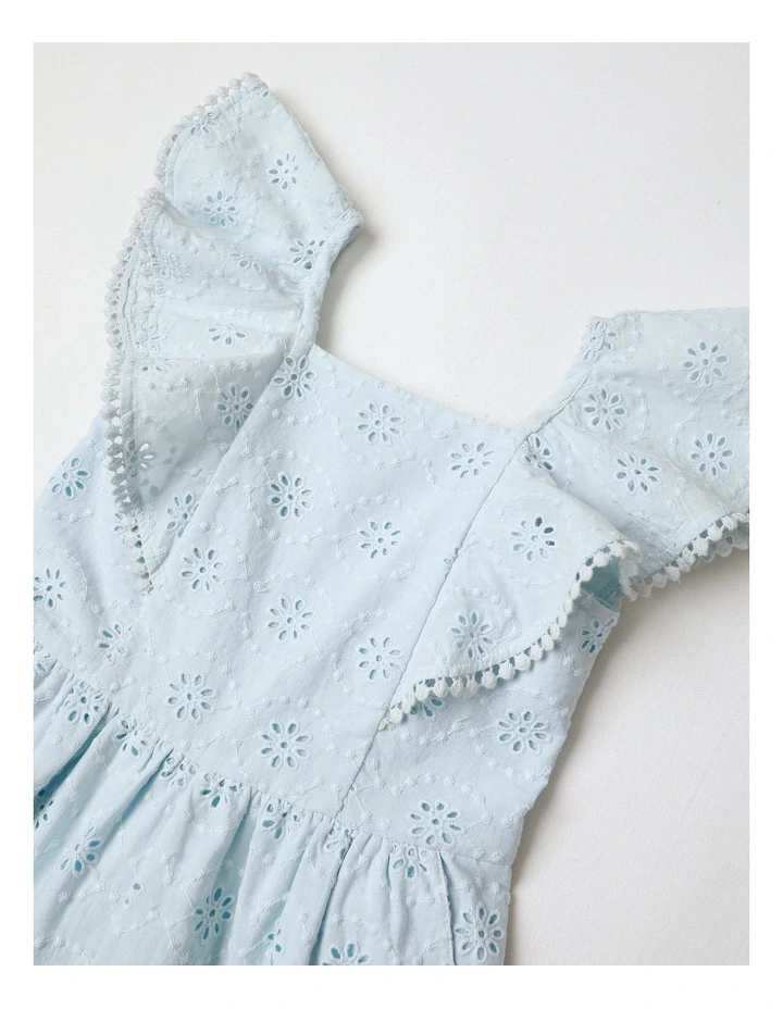 Flounce Sleeve Broiderie Playsuit in Blue image 2
