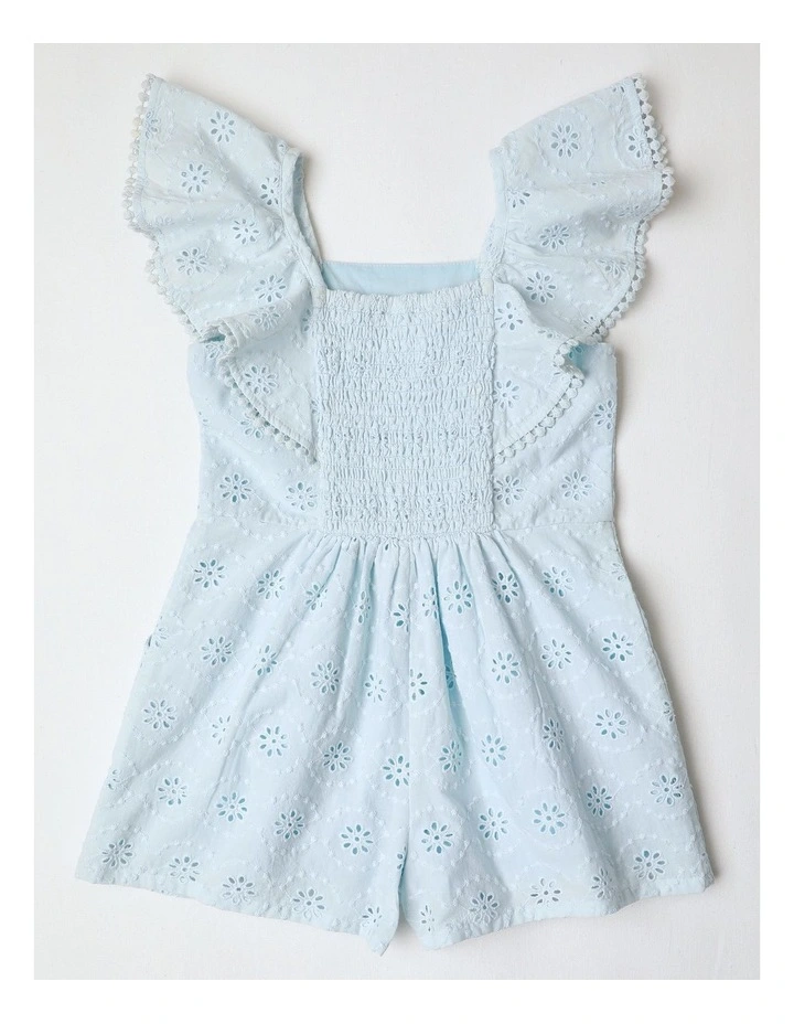 Flounce Sleeve Broiderie Playsuit in Blue image 3