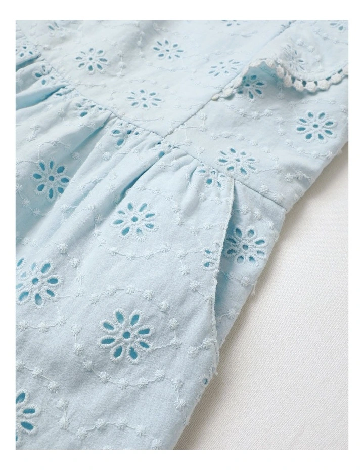 Flounce Sleeve Broiderie Playsuit in Blue image 4