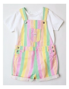 Rainbow Stripe Dungeree with Tee in Rainbow