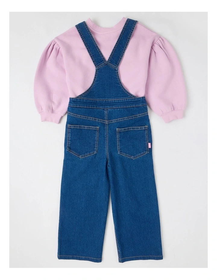 Denim Dungeree with Embroidery in Mid Denim image 3