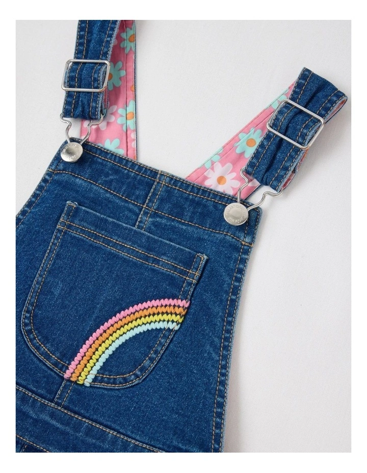 Denim Dungeree with Embroidery in Mid Denim image 5