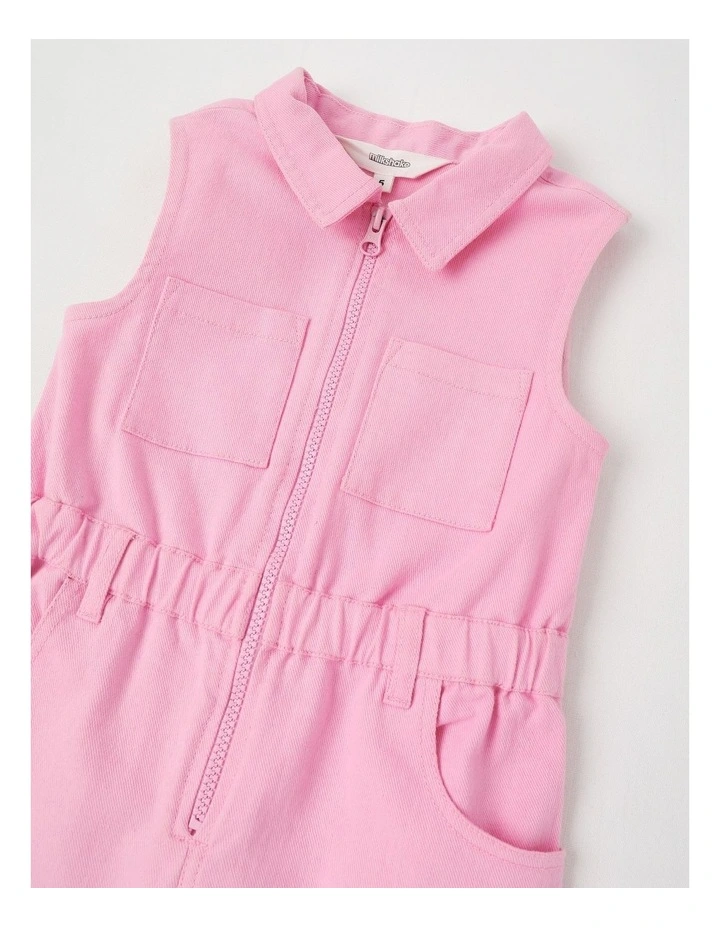 Sleeveless Denim Utility Playsuit With Heart in Pink image 2