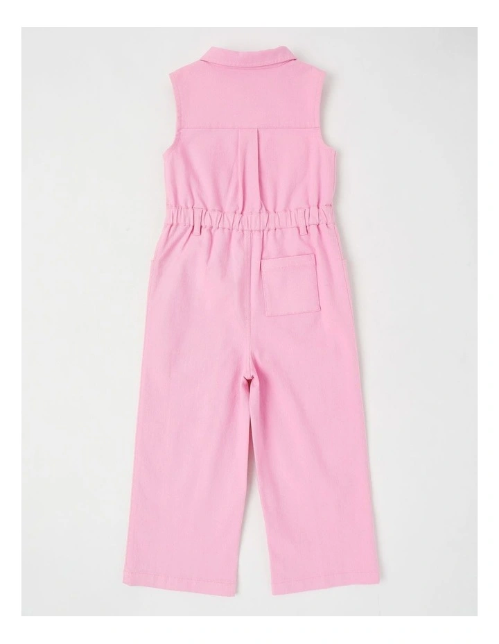 Sleeveless Denim Utility Playsuit With Heart in Pink image 3