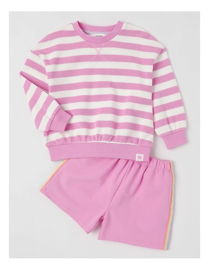 Long Sleeve Sweat Top & Short Set in Pink Stripe image 1