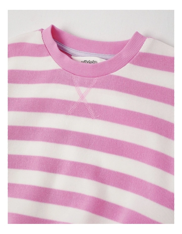 Long Sleeve Sweat Top & Short Set in Pink Stripe image 2