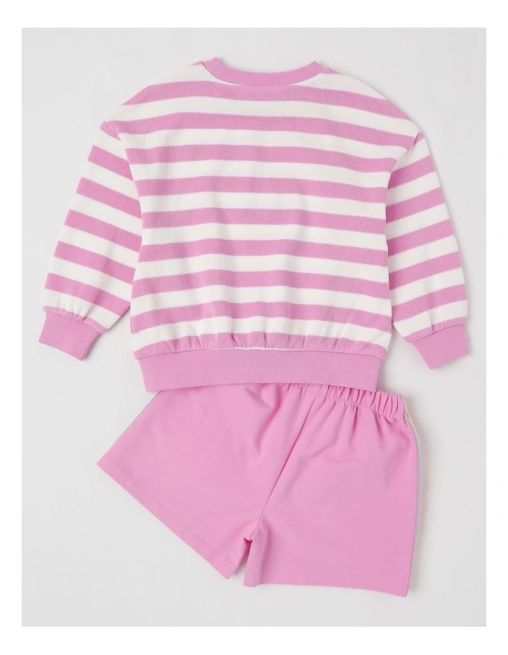 Long Sleeve Sweat Top & Short Set in Pink Stripe image 3