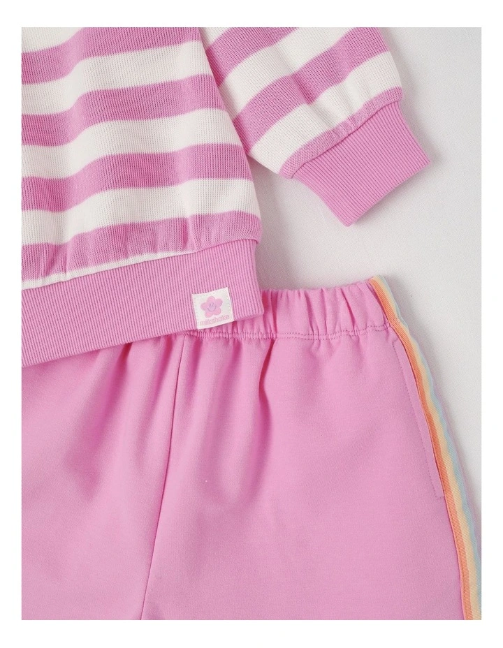 Long Sleeve Sweat Top & Short Set in Pink Stripe image 4