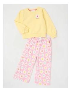 Long Sleeve Sweat Top & Pant Set in Yellow/ Daisy