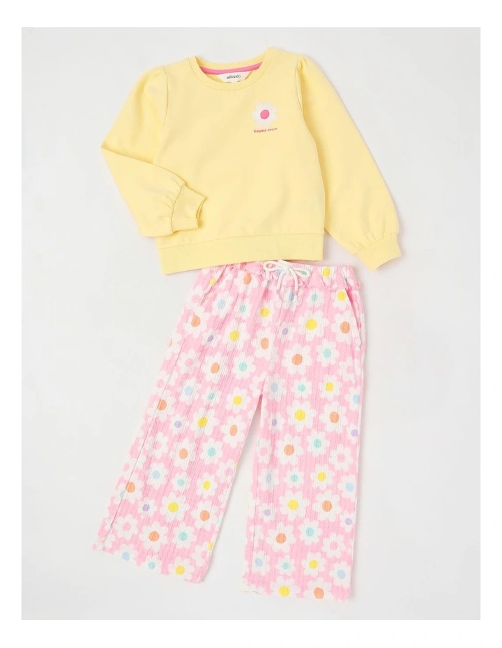 Long Sleeve Sweat Top & Pant Set in Yellow/ Daisy image 1
