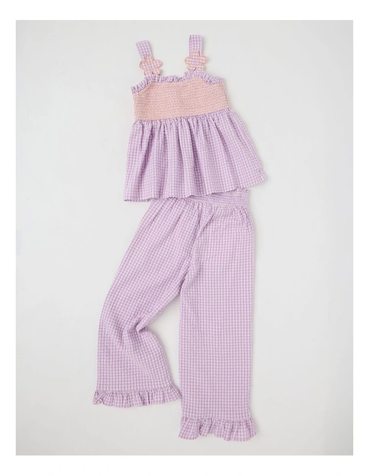 Seersucker Top & Pant Set in Purple Gingham image 1