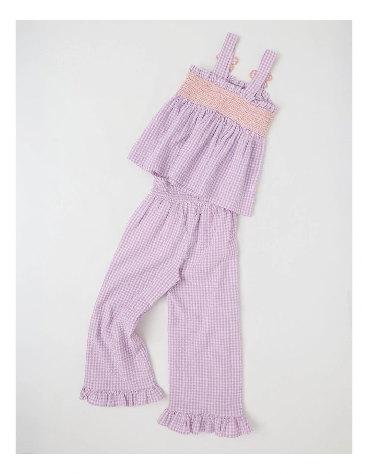 Seersucker Top & Pant Set in Purple Gingham image 3