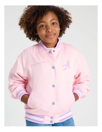 Woven Bomber Jacket in Pink Satin