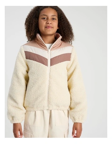 Chevron Spliced Puffer Jacket in Beige