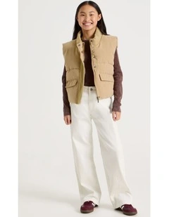 Micro Suede Puffer Vest in Oat Marle