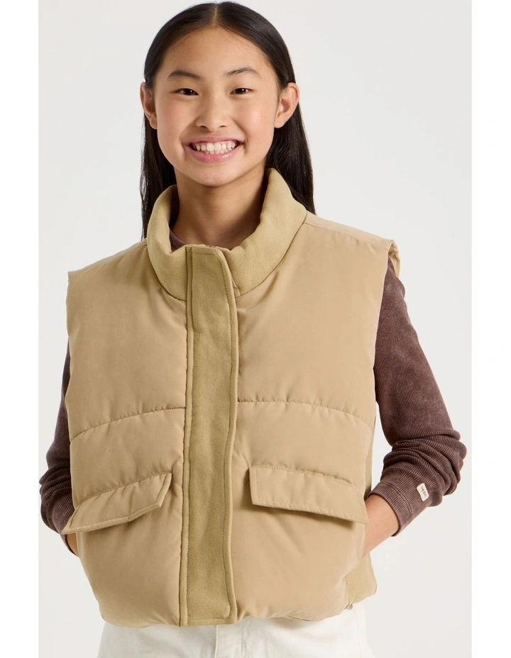 Micro Suede Puffer Vest in Oat Marle image 4
