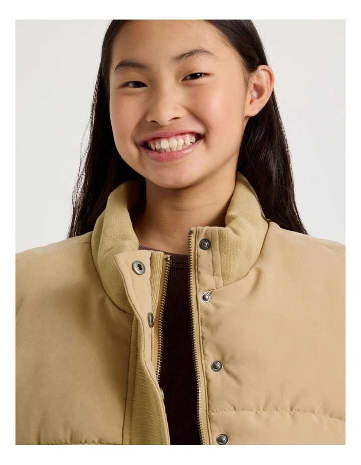 Micro Suede Puffer Vest in Oat Marle image 5