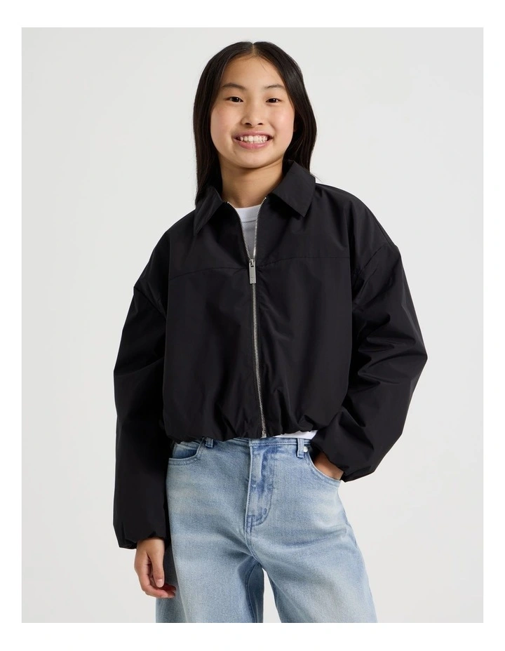 Bubble Hem Bomber Jacket in Black image 3