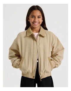 Bomber Jacket with Cord Collar in Beige