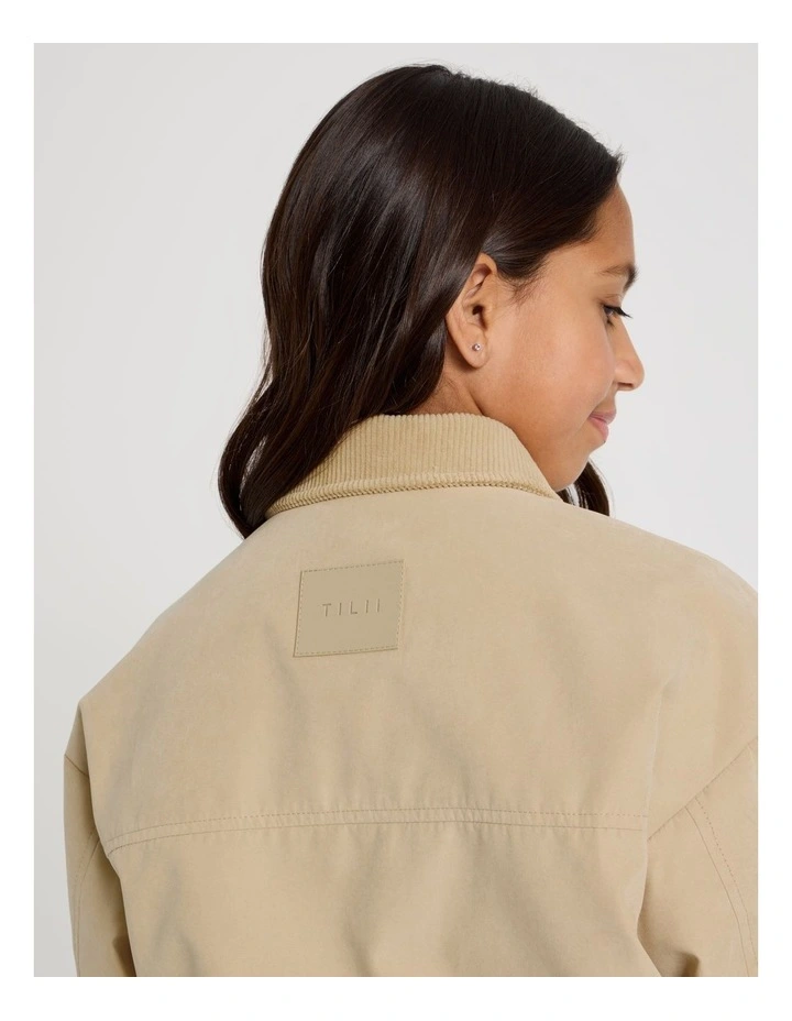 Bomber Jacket with Cord Collar in Beige image 3