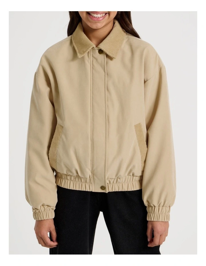 Bomber Jacket with Cord Collar in Beige image 4
