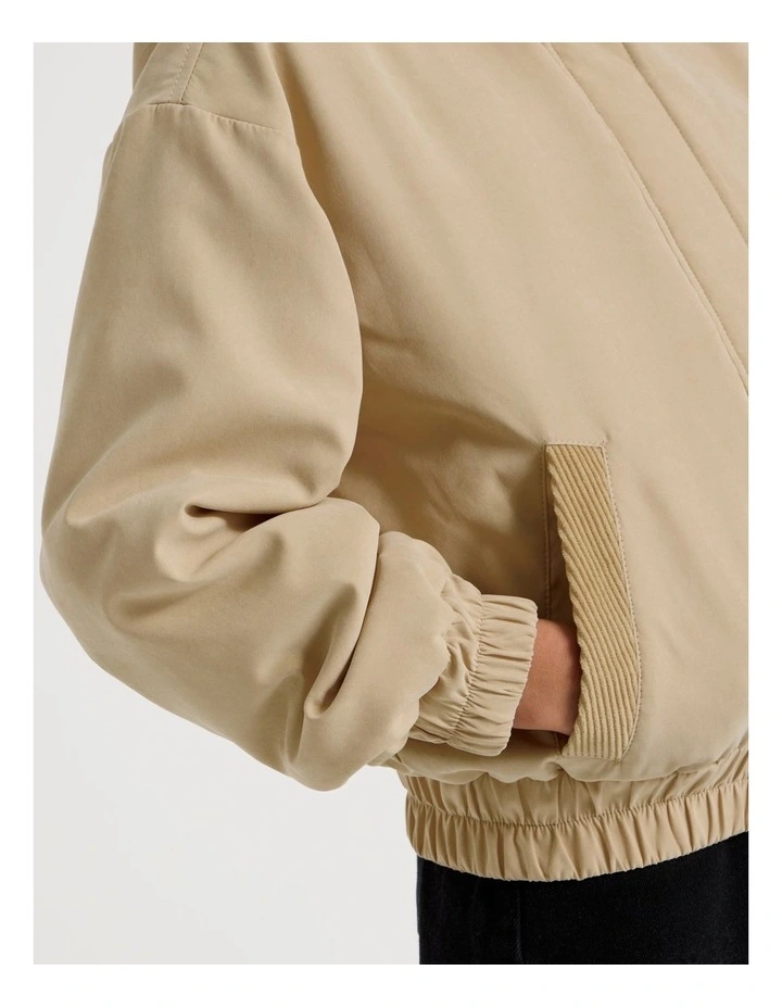 Bomber Jacket with Cord Collar in Beige image 5