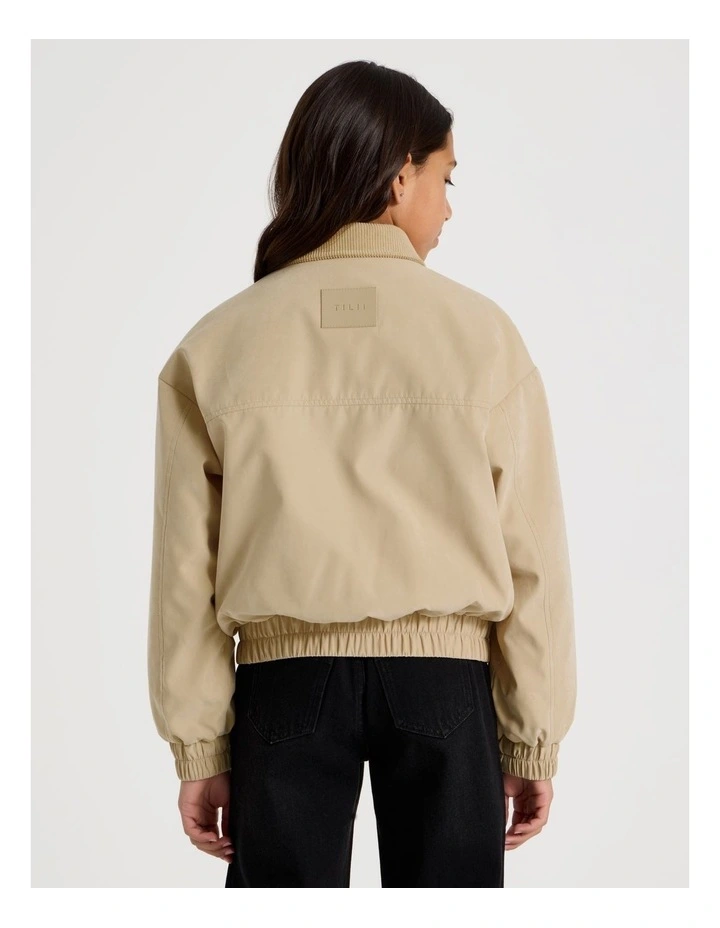 Bomber Jacket with Cord Collar in Beige image 6