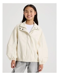 PU Bomber Jacket in Ecru