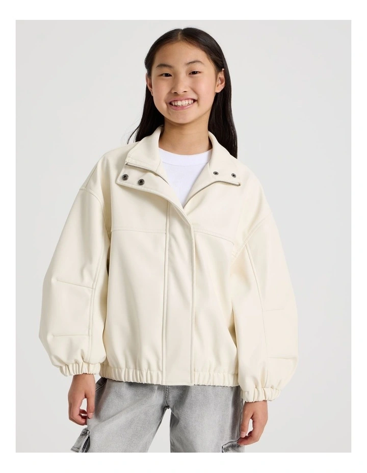 PU Bomber Jacket in Ecru image 1