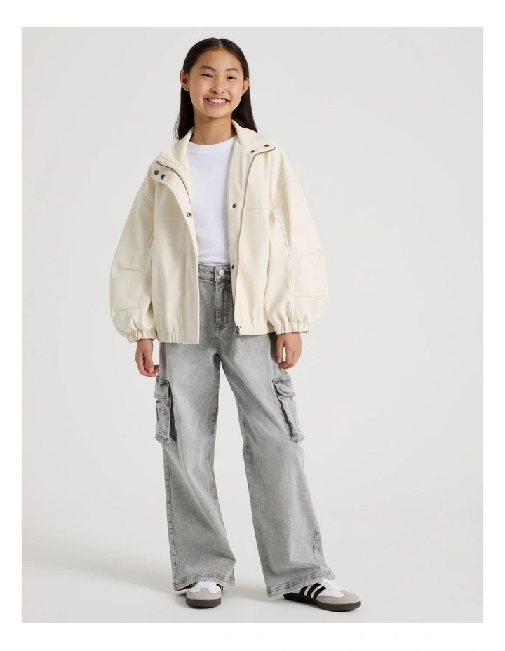 PU Bomber Jacket in Ecru image 2