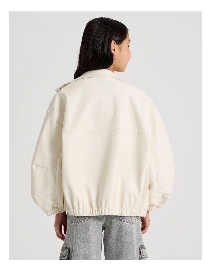 PU Bomber Jacket in Ecru image 3