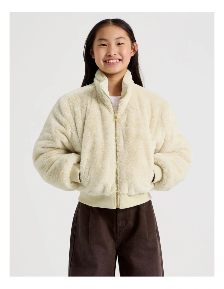 Reversible Fur Bomber Jacket in Ecru image 1