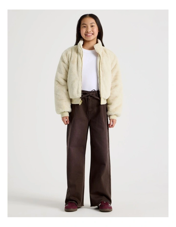 Reversible Fur Bomber Jacket in Ecru image 3