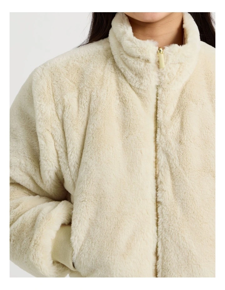 Reversible Fur Bomber Jacket in Ecru image 4